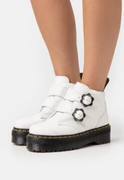 Dr. Martens Devon Flwr - Enkellaarsjes Met Plateauzool - White Milled